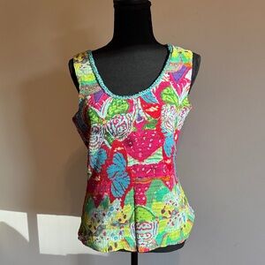 Alberto Makali Pink Multi Floral Scoop Neck Tank